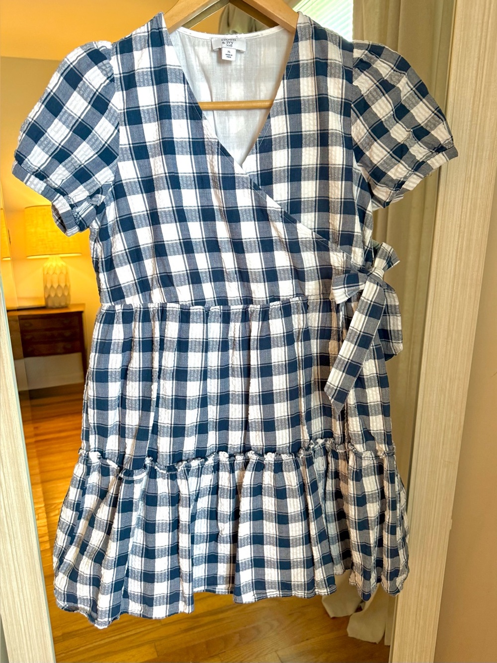 Girl’s Crown & Ivy Kids Navy White Seersucker Yarn Dyed Wrap Dress